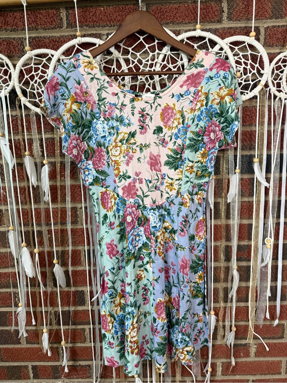 90s All That Jazz Pink Floral Dress with lace-up back, Shoulder pads VTG USA